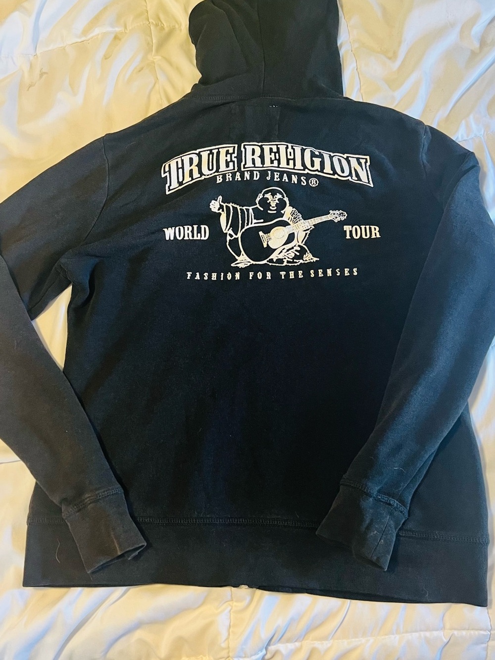 True Religion Black Zip-Up Hoodie with White Graphic